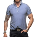 Herren Slim Fit Polohemd mit vertikalen Streifen, Kurzarm und Drei-Knopf-Kragen-Design - 3XL / Blau