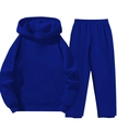 Detail of royal blue hooded sweatshirt set with kangaroo pocket and drawstring pants - Blue