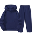 Detailed flat lay of navy blue men's hoodie set featuring ribbed cuffs and drawstring waist - Navy Blue