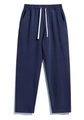 Detail of navy blue drawstring sweatpants with elastic waist and white drawcord - S / Bottoms / Navy Blue