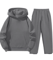Flat lay of gray men's tracksuit featuring a drawstring hoodie and matching sweatpants - Gray