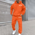 Bright orange fleece hoodie and sweatpants set with New York print for casual streetwear - WTA1 / S