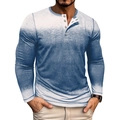 Détail d'un t-shirt Henley bleu dégradé à manches longues avec col à trois boutons et maille - Bleu