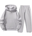 Detailed 3D flat lay of light grey hoodie and matching joggers with drawstring details - Light Gray