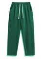 Detail of dark green casual pants showing elastic waist with white drawstring and pocket - S / Bottoms / Dark Green
