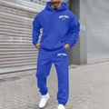 Detail view of Klein blue fleece hoodie and matching joggers with white New York text print - Klein Blue