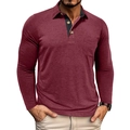 Detail of dark burgundy long-sleeve polo shirt with black inner placket and chest pocket - Burgundy