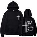 Unisex black hoodie featuring front and back cross prints with This is the Turning Point text - Black