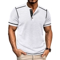 Detailansicht des weißen Waffelstrick-Henleyshirts für Herren mit schwarzen Paspeln - S / Weiß