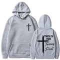 Unisex This is the Turning Point gray hoodie with cross graphic and kangaroo pocket - Light Gray