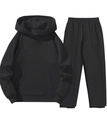 Men's two-piece black drawstring hoodie and joggers tracksuit set for casual sportswear - Black