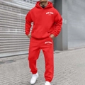 Streetwear red fleece hoodie and joggers set with white New York U.S.A. letter print - S / Top And Bottom / Red