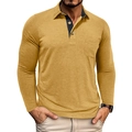 Detailed view of mustard yellow knit polo shirt with classic collar and front chest pocket - Yellow