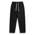 Black high-waisted wide-leg sweatpants with white drawstring and elastic waistband - S / Black