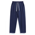 Unisex navy blue drawstring joggers with elastic waist and white drawcord in relaxed fit - S / Navy Blue