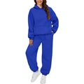 Detail of royal blue women's two-piece tracksuit featuring hoodie with kangaroo pocket - Royal Blue