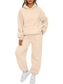Detail of apricot oversized hoodie and joggers set with ribbed cuffs and kangaroo pocket - Khaki