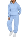 Detail of light blue two-piece tracksuit with kangaroo pocket hoodie and jogger pants - Sky Blue