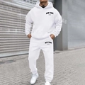 White fleece tracksuit set featuring New York U.S.A print hoodie and jogger pants - White