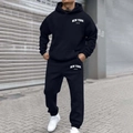 Men's black fleece hoodie and jogger set with white New York U.S.A street print - Straight Letter Black