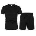 Détail d'un ensemble de sport en maille noire avec cordon de serrage et étiquette de taille L - S / Haut Et Bas / 5-Noir/Noir