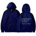 Felpa oversize blu scuro con tasca a marsupio e citazione bianca sulla schiena - S / Blu navy