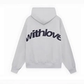 Back view of light grey oversized hoodie with arched withlove lettering and drop shoulders - Light Gray with Black Text