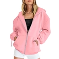 Oversized pink zip-up hoodie for women with dropped shoulders and ribbed cuffs - Pink