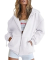 Dettaglio felpa bianca con cappuccio, zip, spalle scese e pratiche tasche anteriori - Taglia S / Top / Bianco
