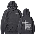 Charcoal grey hoodie with Christian Bible verse print and cross logo on the front and back - S / Hooded Style / Dark Gray
