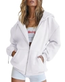 Detail of white oversized zip-up hoodie with drawstring hood and large front pockets - S / White