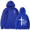 Navy blue hoodie featuring white cross graphics and Philippians 4:13 bible verse text - S / Hooded Style / Royal Blue