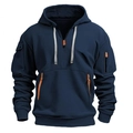 Marineblauer Herren Hoodie im taktischen Stil mit orangefarbenen Reißverschlussdetails - S / Marineblau (Orangefarbene Details)