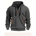 Men's dark grey hooded sweatshirt with half-zip and orange contrast pocket details - S / Dark Gray (Orange Details)