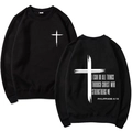 Black Christian hoodie featuring Philippians 4:13 verse and cross print on back - S / Crewneck Style / Black