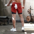 Pantalón corto de running 2 en 1 rojo para hombre con portatoalla y bolsillo zip - M / Bottoms / Rojo