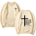 Apricot hoodie with black cross and Philippians 4:13 verse on the back in cotton fabric - S / Crewneck Style / Khaki