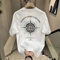 Heavyweight cotton white T-shirt with vintage black compass back print in street style - S / Compass Graphic White