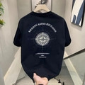 Men's heavy cotton black T-shirt with vintage compass graphic and street style back print - S / Compass Graphic Black