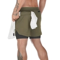 Army green double-layer men's sports shorts with towel loop and black inner lining - M / Army Green