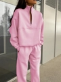 Pink two-piece tracksuit set with half-zip sweatshirt and matching drawstring joggers - Pink