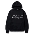 Classic black hoodie featuring Life is better with my girls white cursive text and hearts - S / Black (With My Girls)