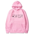 Pink hooded sweatshirt with LIFE IS BETTER with my girls slogan and kangaroo pocket - S / Pink (With My Girls)