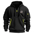 Felpa con cappuccio tattica nera da uomo con stampa bussola e dettagli zip verde fluo - S / Nero