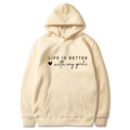 Beige oversized hoodie with black Life Is Better With My Girls print and heart icon - S / Khaki (With My Girls)
