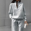 Women's light grey lounge set with half-zip sweatshirt and matching joggers in loose fit - 2XL / Light Gray