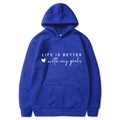 Dark blue oversized hoodie with Life is Better with My Girls print and kangaroo pocket - S / Blue (With My Girls)