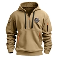 Felpa con cappuccio tattica kaki da uomo con mezza zip e motivo stella bussola - S / Cachi