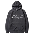 Dark charcoal grey hoodie with white Life Is Better With My Girls text and heart graphic - S / Dark Gray (With My Girls)