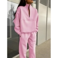 Pink two-piece tracksuit featuring a half-zip stand collar sweatshirt and joggers set - 2XL / Pink